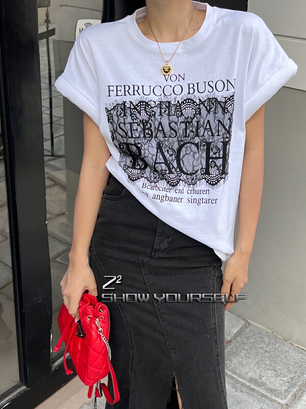 [Z2] Street trend curling lace design Short Sleeve T-shirt (only selling short sleeves) 1056\wtt