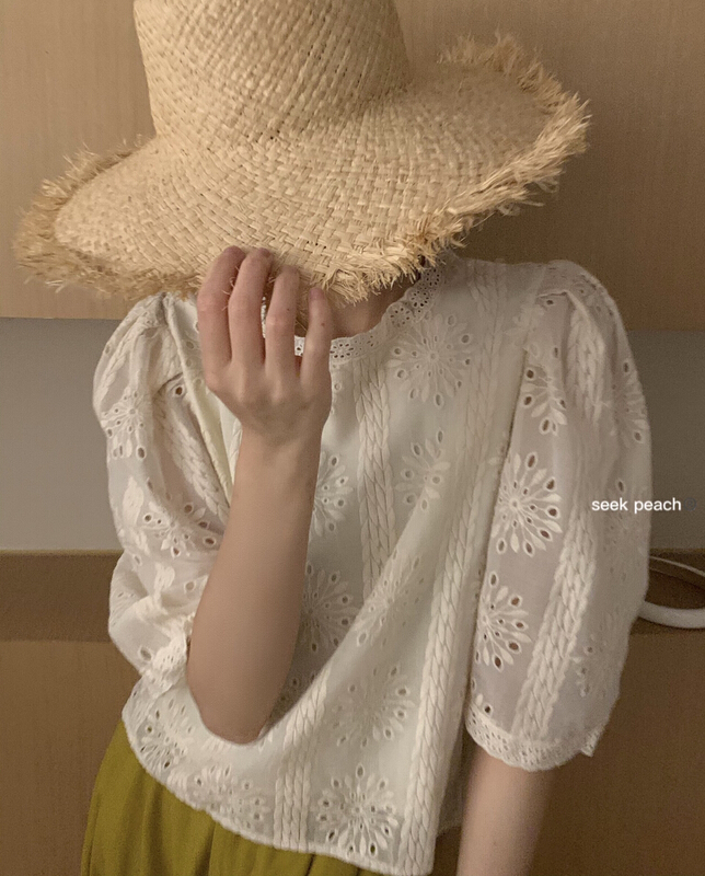 [seek peach] Korean round neck comfortable blouse (only selling blouses) 5359\ll