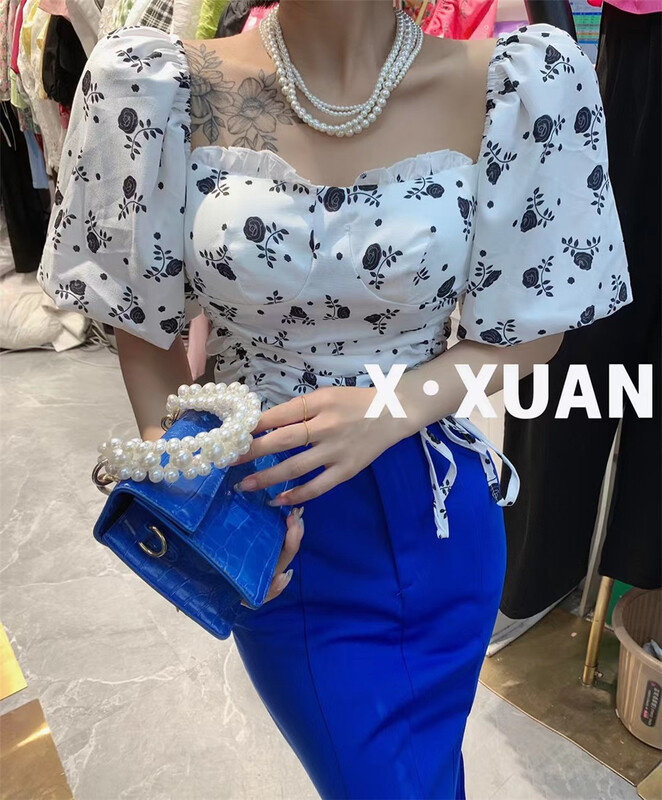 [x.xan] French broken flower age reducing shirt (excluding necklace) 7215\pcz