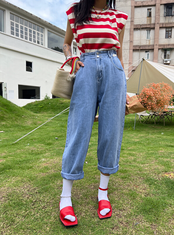 [mi&co Wu] elastic waist straight tube versatile jeans c2331\hjy