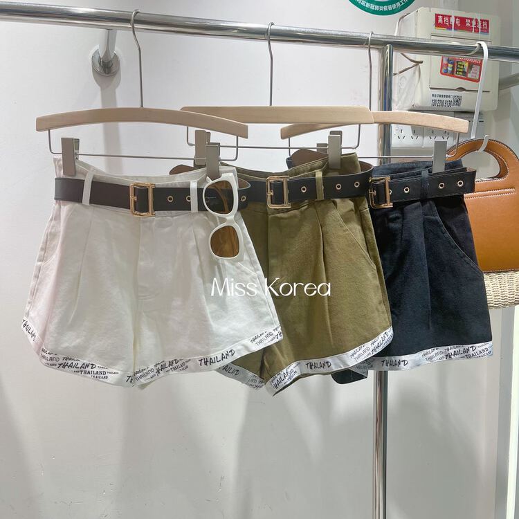 [Miss Korea] comfortable and versatile simple letter denim shorts (with belt) 6867\hbx
