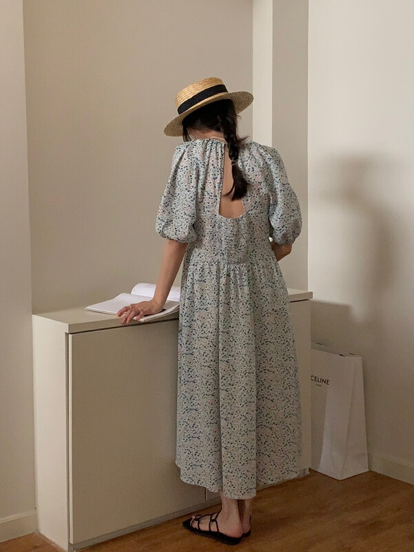 [Gabrielle] bubble sleeve floral dress b2323\zxl