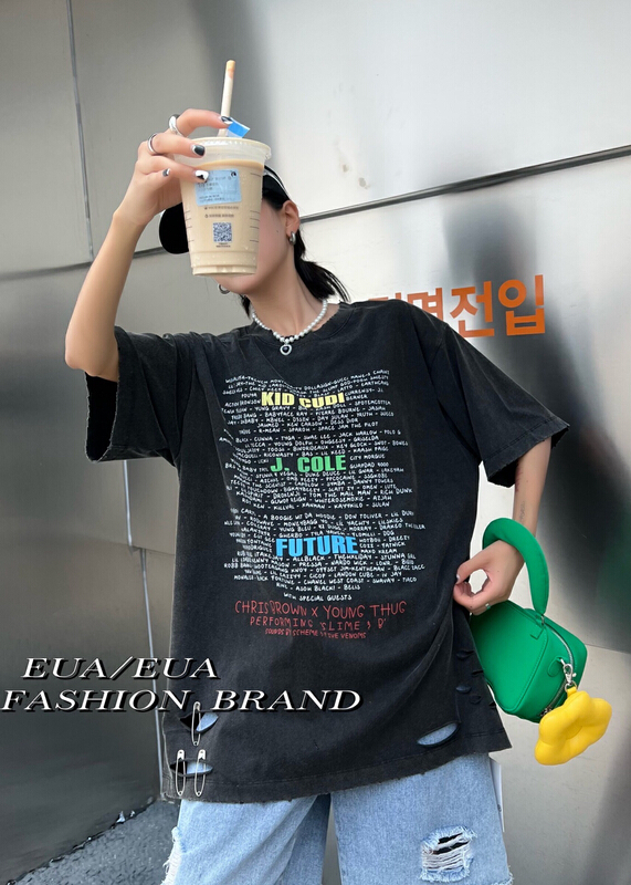 [EUA European and American trend] washed ice silk cotton small letter short sleeve T-shirt 12300\xyy