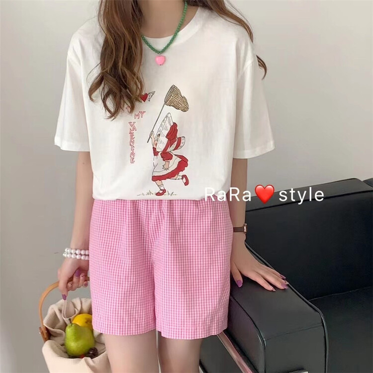 [rara] loose and simple capture love girl print short sleeve T-shirt 19070-2\lsl