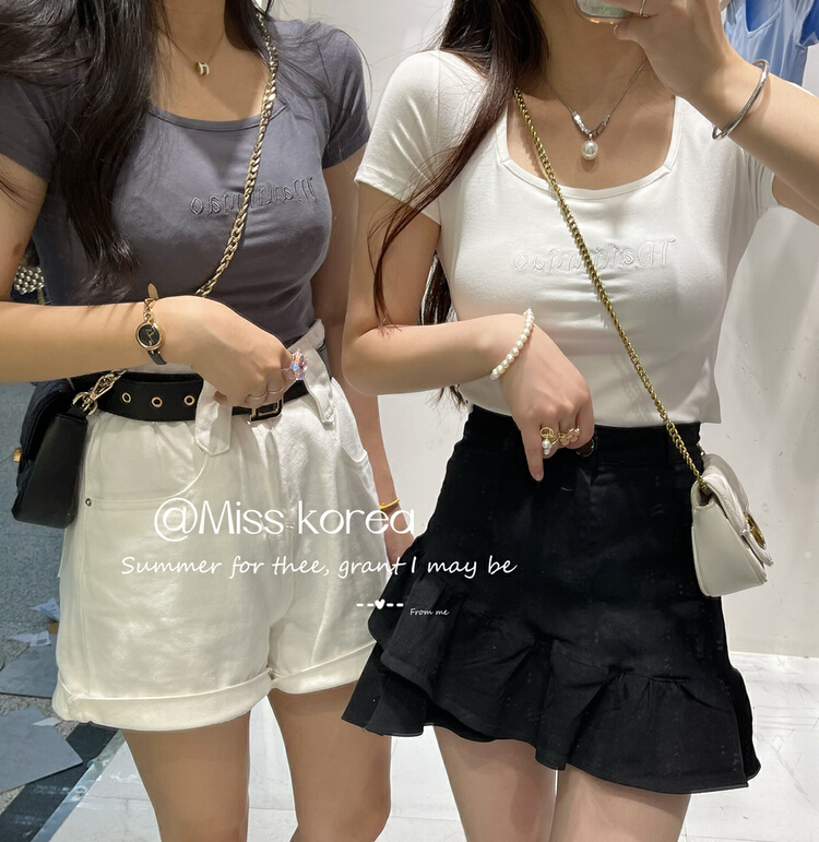 [Miss Korea] sweet chili sauce versatile fashion short sleeve T-shirt 6853\hbx