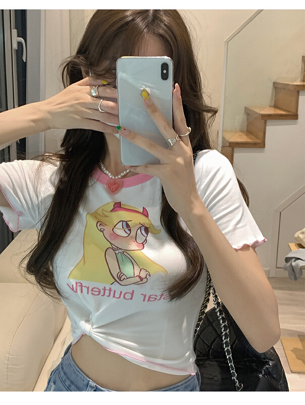 [by] star butterfly Princess printed short sleeve T-shirt 7420\pcz