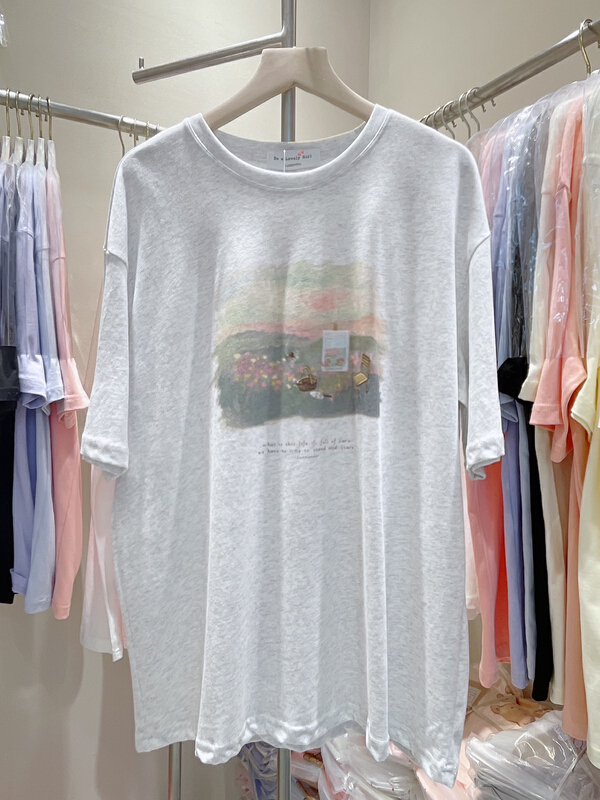 [lucky] round neck loose print short sleeve T-shirt 8893\hbx