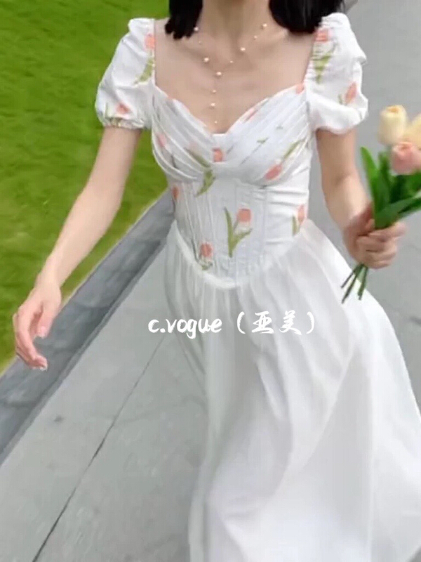 [c.vogue] French gentle waist closing temperament patchwork dress 2859 \pcz