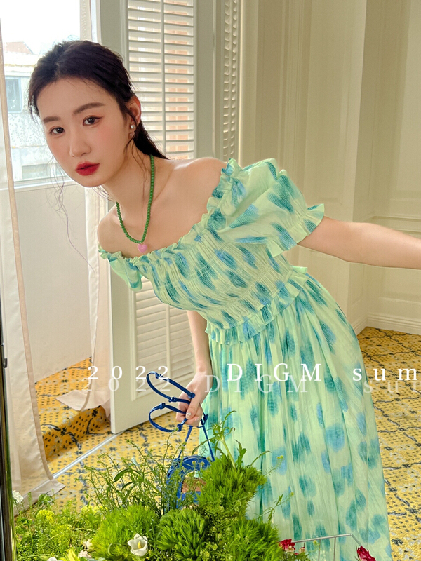 【 digm 】 French high-grade retro floral thin bubble sleeve dress 1752-1\zxx