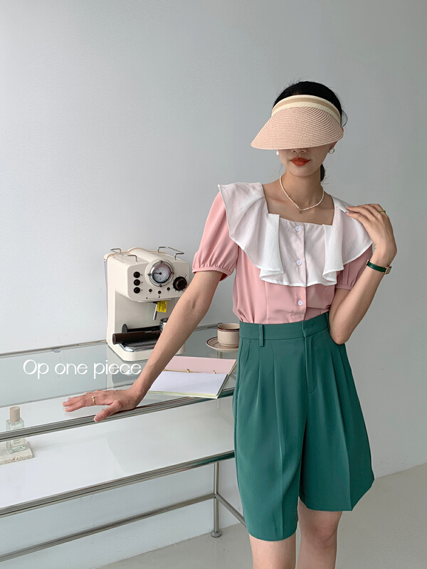 [OP one piece] French Ruffle collar single breasted shirt op60112\hjy