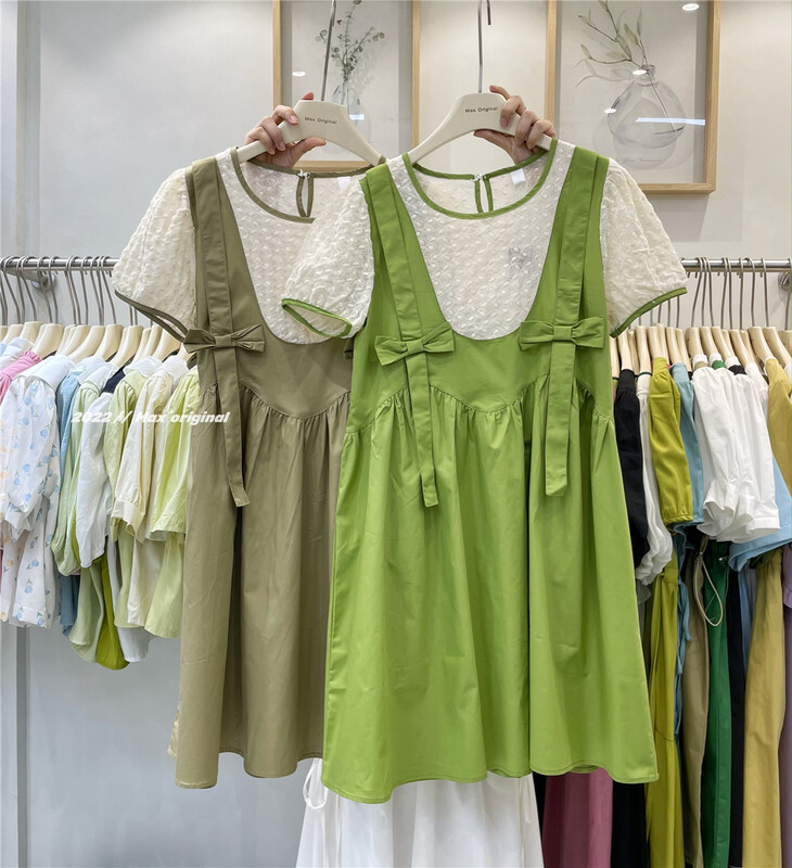 [Max original] little woman sweet bow fake two dresses 98325\hbx