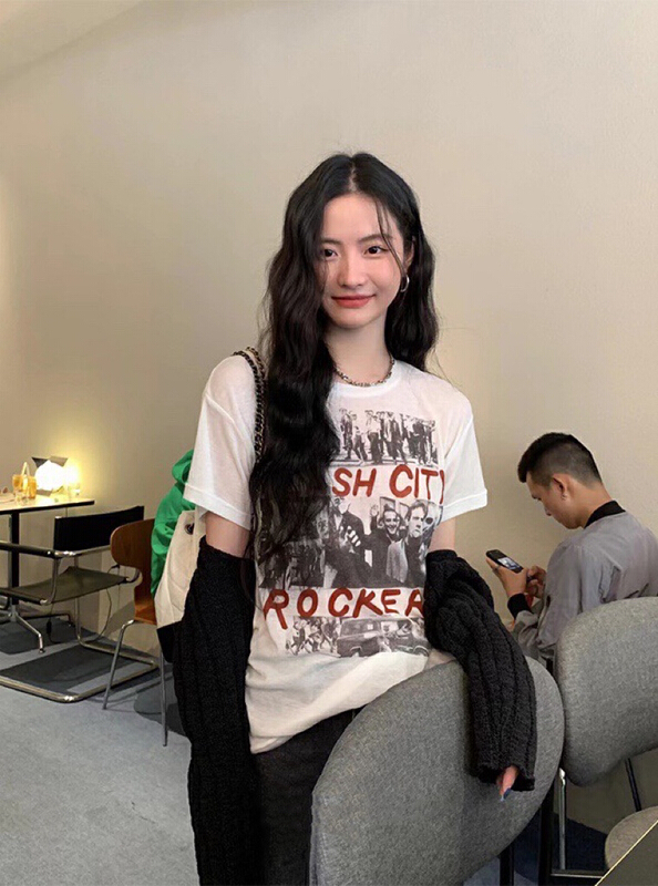 [wgwe] design sense niche Street rock print Street fried short sleeve T-shirt 1914\pcz