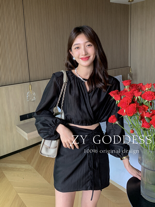 【 ZY 】 Tencel sunscreen bandage top set drawstring slim skirt 68558