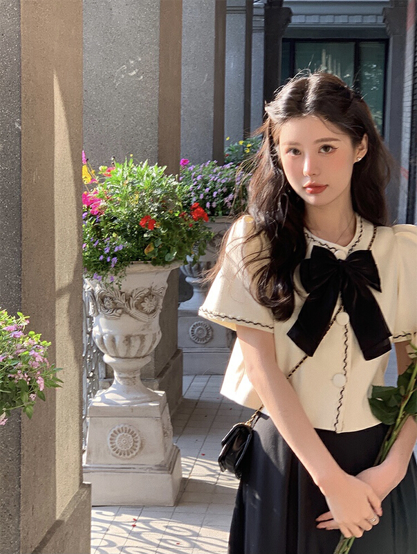 [by] xiaoxiangfeng bowknot single breasted shirt (with bowknot) 6839\cl