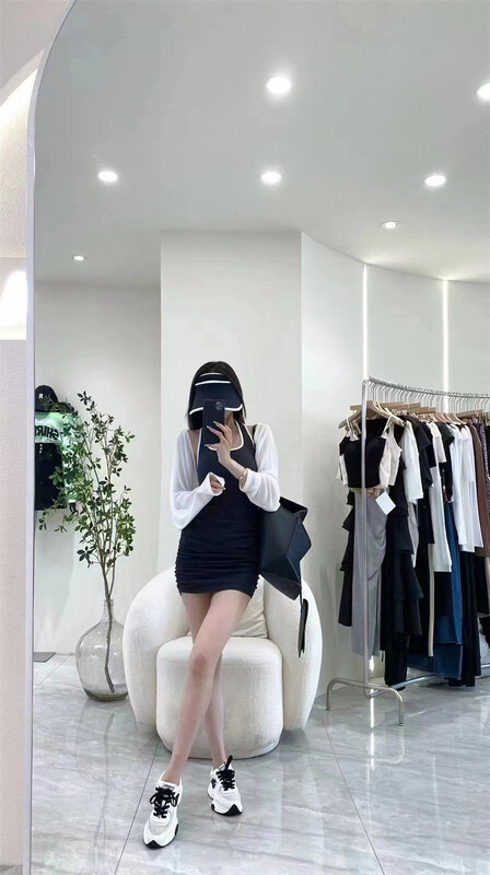 [Qian Jiao QIANJIAO] pure label, color contrast edge, neck fitting dress 6936\pcz
