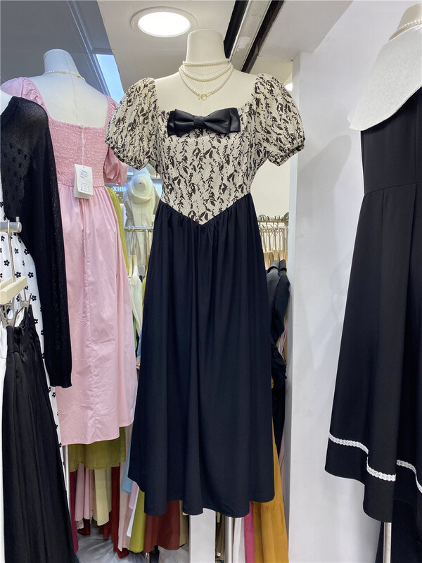 [Mimosa] elegant retro bubble sleeve dress 1323\hjy