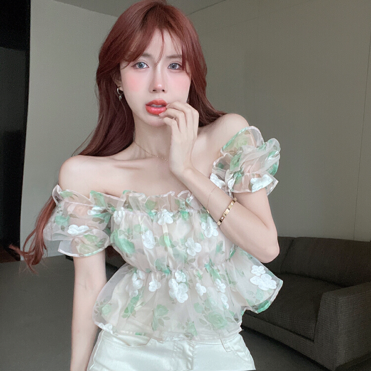 [Dan Ling] fragmentary flower shoulder thin shirt 1131\pcz