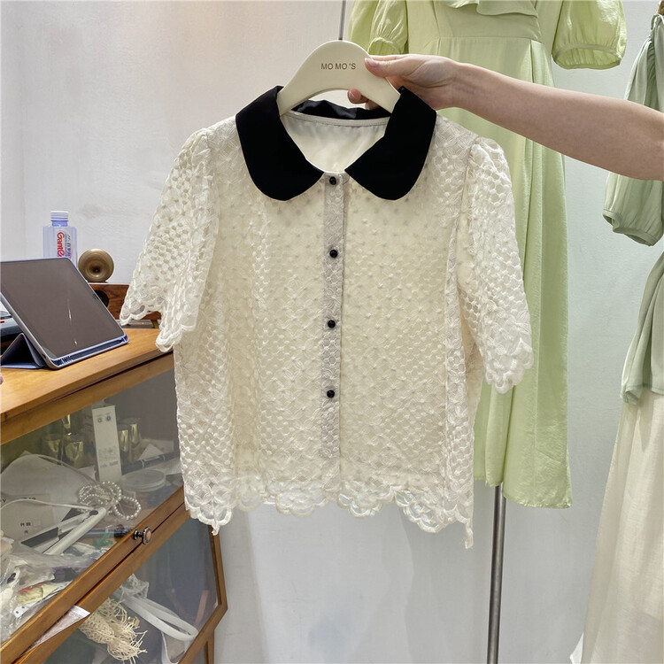 [sunny] Han Shu temperament single breasted color matching shirt 1980\hjy