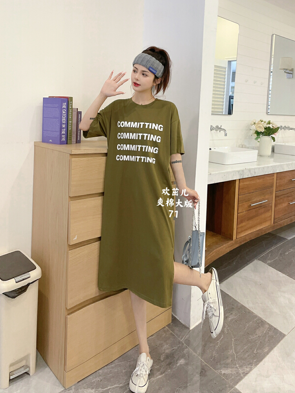 [Huan Zhuoer] letter print T-shirt dress with split hem ys2-71\ll