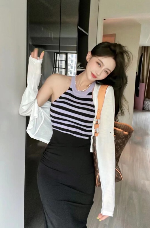 [mix] sleeveless striped Pullover vest / sling a2\wtt