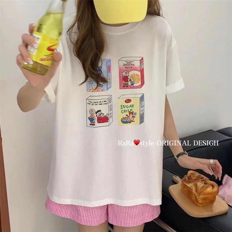 [rara] cereal print round neck Pullover Casual Short Sleeve T-shirt 19250-19\lsl