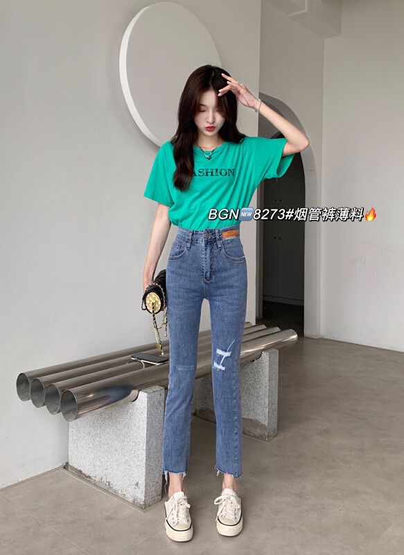 [cuckoo] simple and versatile broken hole pipe jeans 8273\wtt
