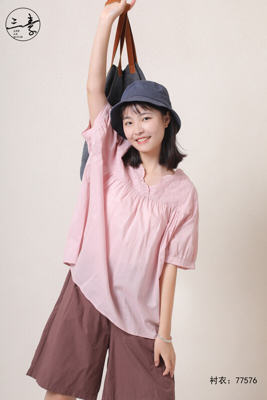 [original three element clothing] simple style embroidered lace blouse 77576