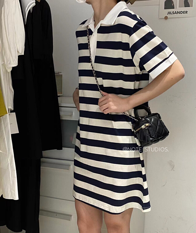[note] Korean chic versatile Stripe Polo Dress 22520\hbx