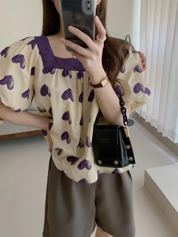 [y.jia EJA] love square collar Lantern Sleeve baby shirt ys1-1056