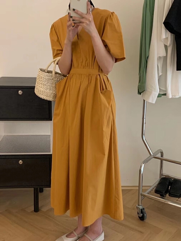 [Daidai] V-neck waist down versatile dress ys1-4716\hbx
