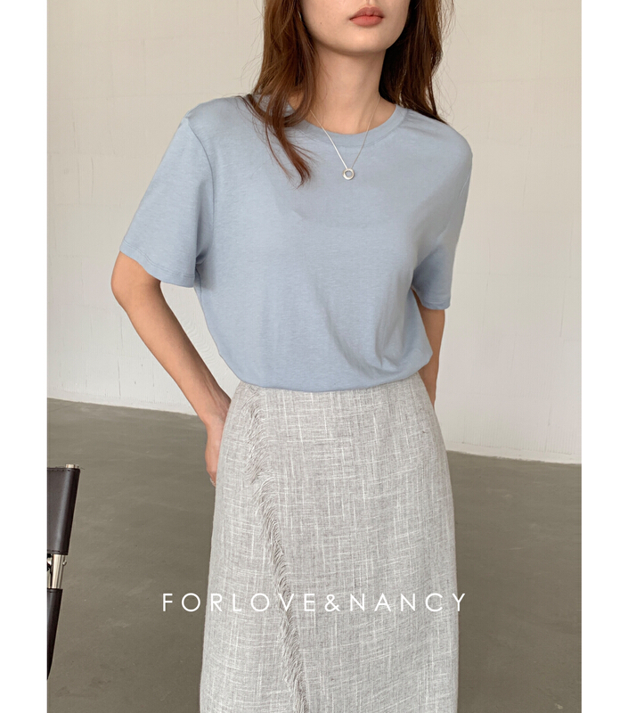 [forlove] fashion simple and versatile round neck short sleeve T-shirt fb2tsa401n\cqw
