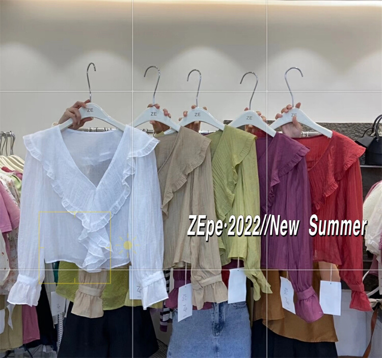 [Ze] lotus leaf V-neck design sweet loose shirt 3086\ll