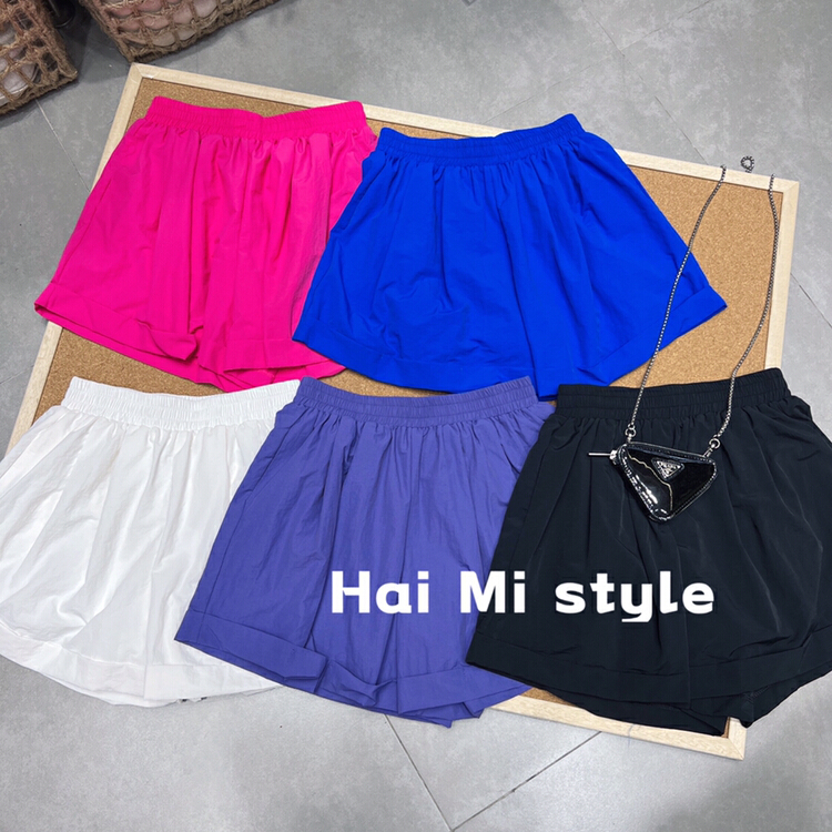 [Haimi] Korean loose and versatile pure color elastic waist casual shorts 1928\wtt