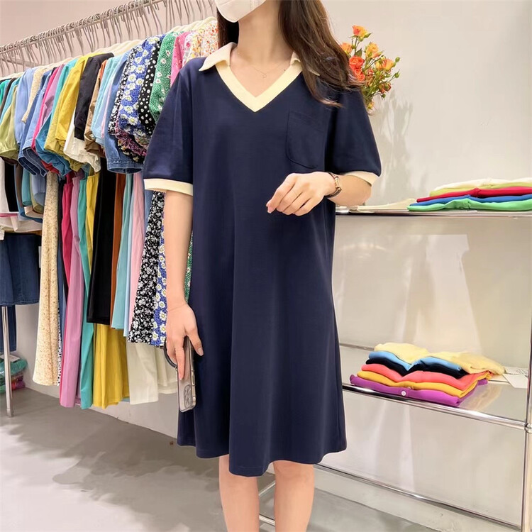 [feeding] casual color block polo collar T-shirt dress 7926-d6\cls
