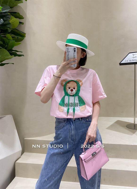 In early summer! [NN] Korean round neck bear tie short sleeve T-shirt ys1-9510\xyy