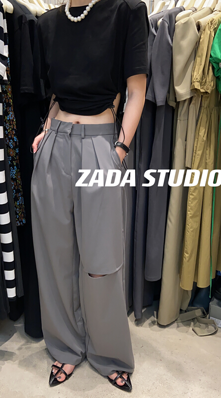 [Zada] baggy and slim straight pants with holes 3293\wtt
