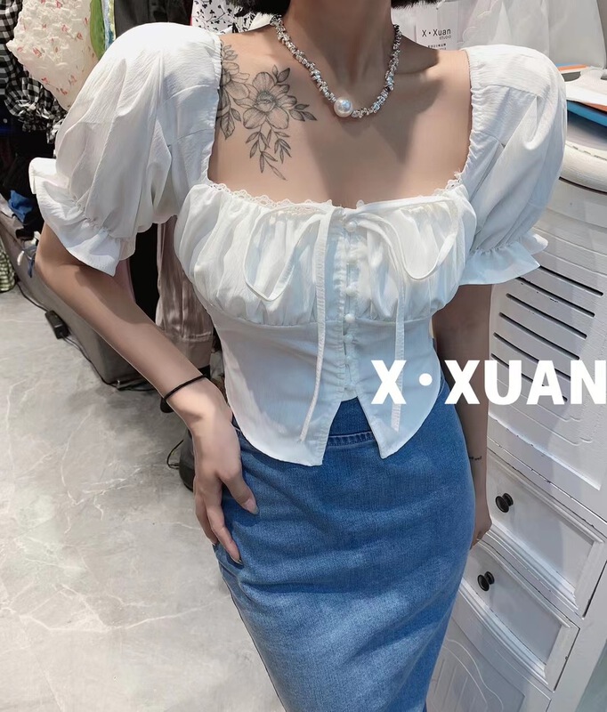 [x.xan] French bandage Square Neck Shirt 7159\pcz