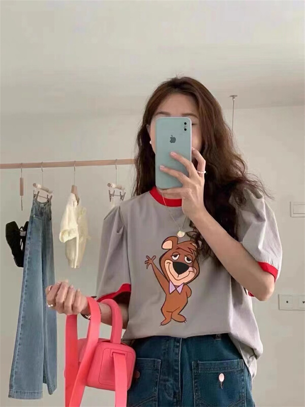 In early summer! [yoyo's] contrast color round neck Cartoon Bear short sleeve T-shirt 6688\xyy