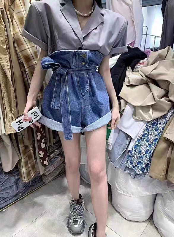 [Dandan] patchwork retro Jumpsuit (with waist rope) 613\lsw