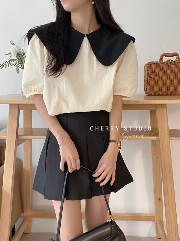 [cherry studio] Korean version large lapel back bow color matching shirt 5257\hbx