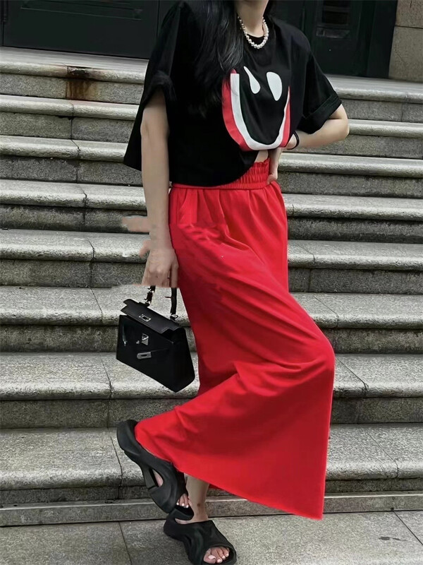 [Yan Zhen] Korean solid color casual slit elastic waist skirt 5721 \pcz