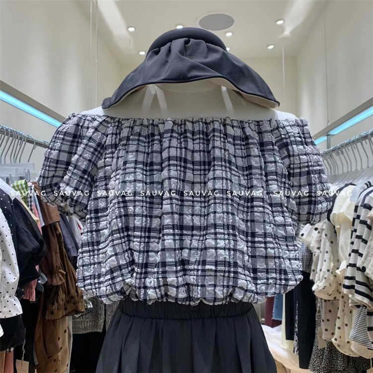 [sauvag] off shoulder check short shirt 3038\zjy