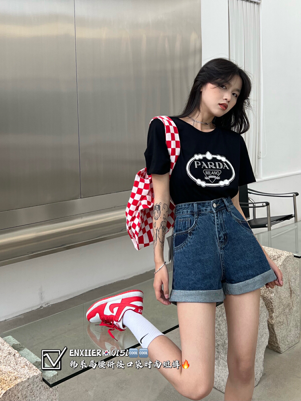 [en Xi'er] denim shorts with gradient patch pockets ef0151\l
