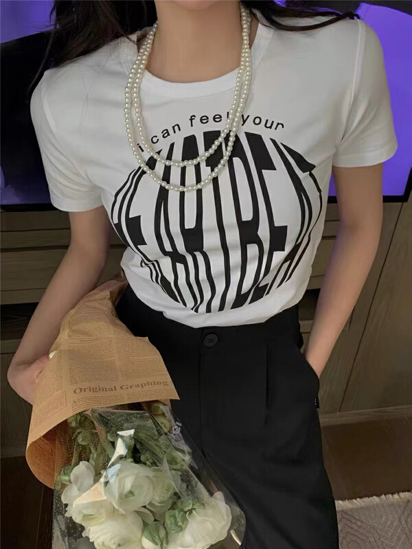 [blue show] round neck lettered short sleeve T-shirt 7101\lsw