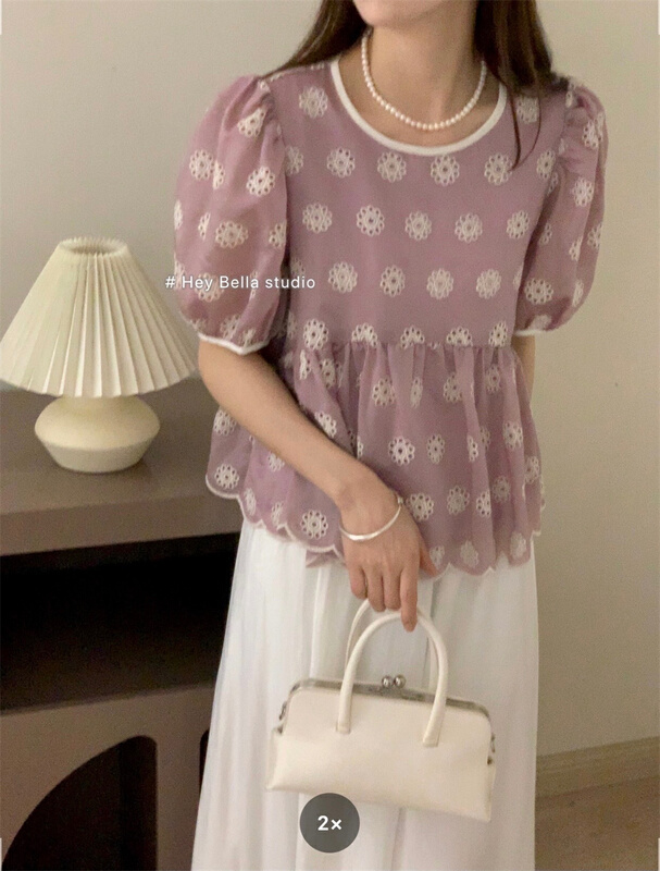 [hey Bella] sweet aging jacquard Round Neck Shirt ys1-1625\ll