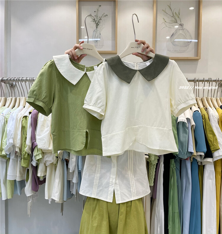 [Max original] Korean version simple color contrast collar shirt 98255\hbx