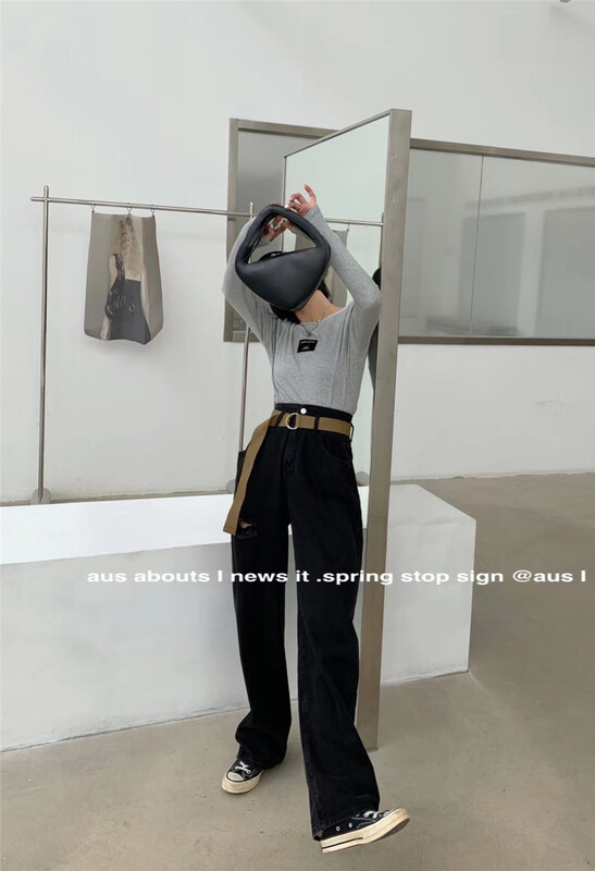 【 aus 】 Korean simple wide leg jeans (with belt) g560\lsw