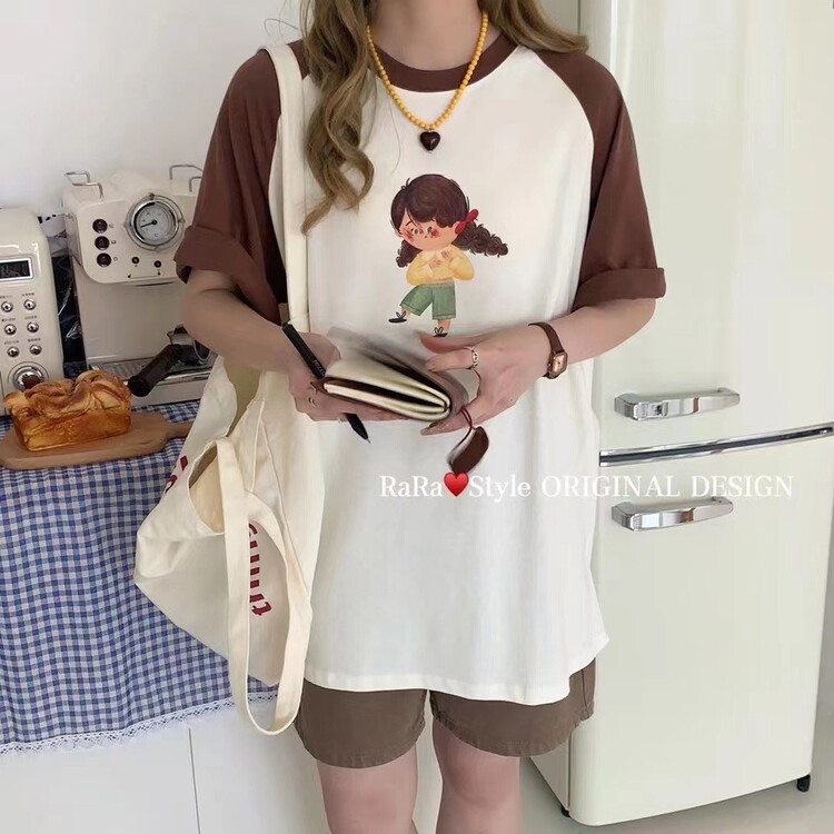 [rara] cartoon color blocking fashion short sleeve T-shirt 79156-5\lsl