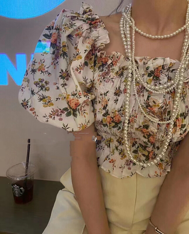 [mi ni] fashion floral small design shirt (excluding necklace) 1250-1\pcz