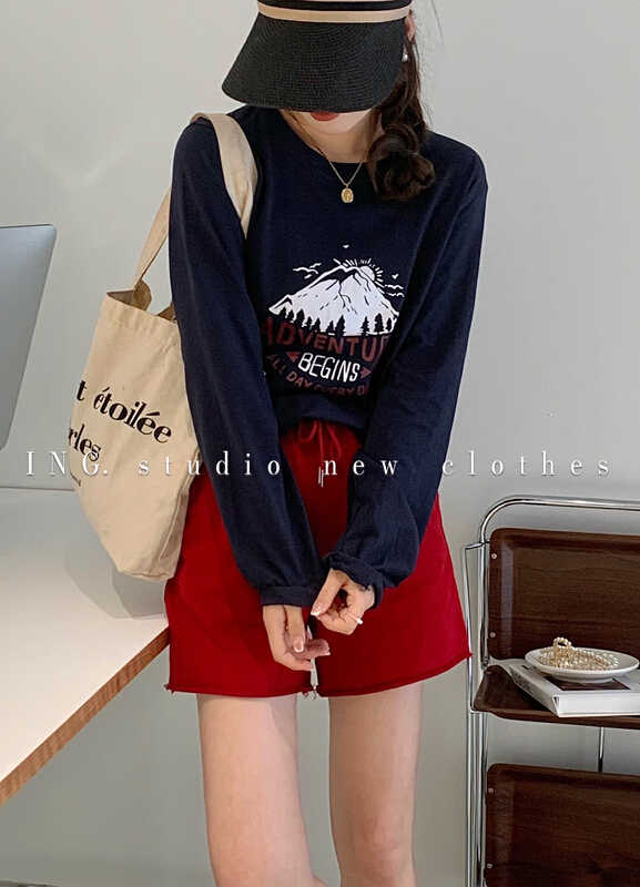 [ing] thin long sleeve letter print sunscreen suit long sleeve T-shirt and shorts suit 7855